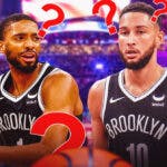 Nets' Mikal Bridges, Ben Simmons looking down with question marks above their heads