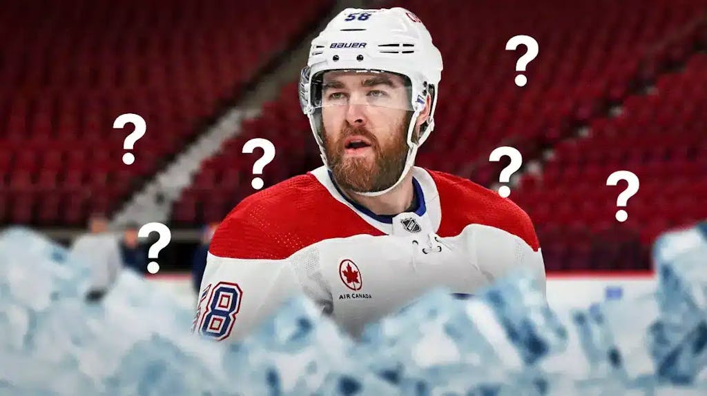 Canadiens player David Savard with question marks swirling.