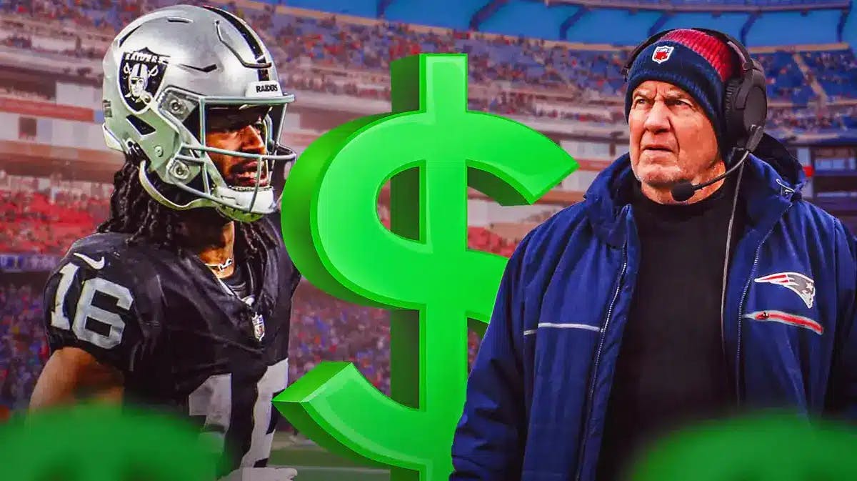 Jakobi Meyers with Bill Belichick and a dollar sign