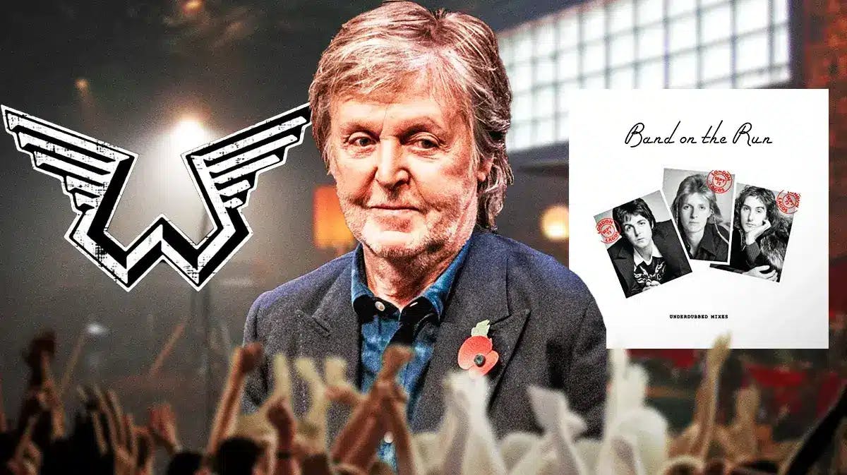 Paul McCartney and Wings logo with Band on the Run Underdubbed Mixes album cover.