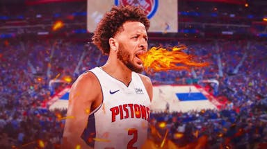 Pistons' Cade Cunningham with fire coming out his mouth