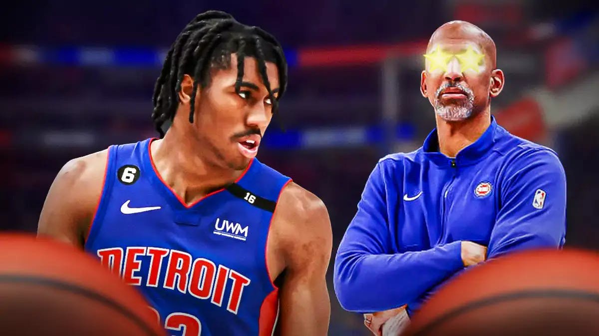 Pistons player Jaden Ivey and head coach Monty Williams.
