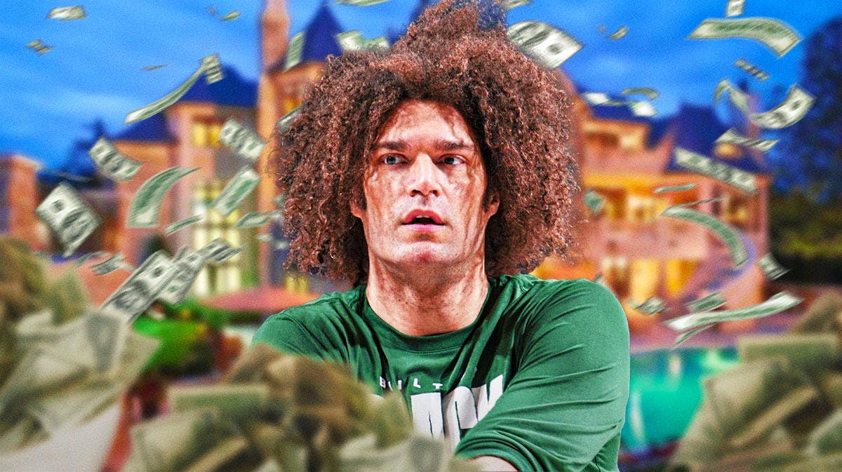 Robin Lopez surrounded by piles of cash.