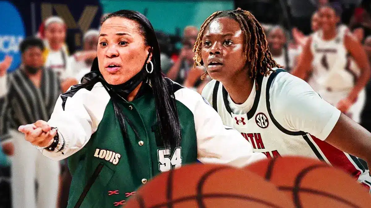 South Carolina women’s basketball coach Dawn Staley and South Carolina women’s basketball player Sahnya Jah