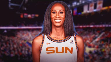 Astou Ndour-Fall in a Connecticut Sun jersey with the Sun arena in the background, WNBA free agency