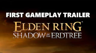 shadow erdtree trailer, shadow erdtree gameplay, shadow erdtree gameplay trailer, elden ring shadow erdtree, elden ring, an image with the logo title for Elden Ring Shadow of the Erdtree and the words first gameplay trailer above it