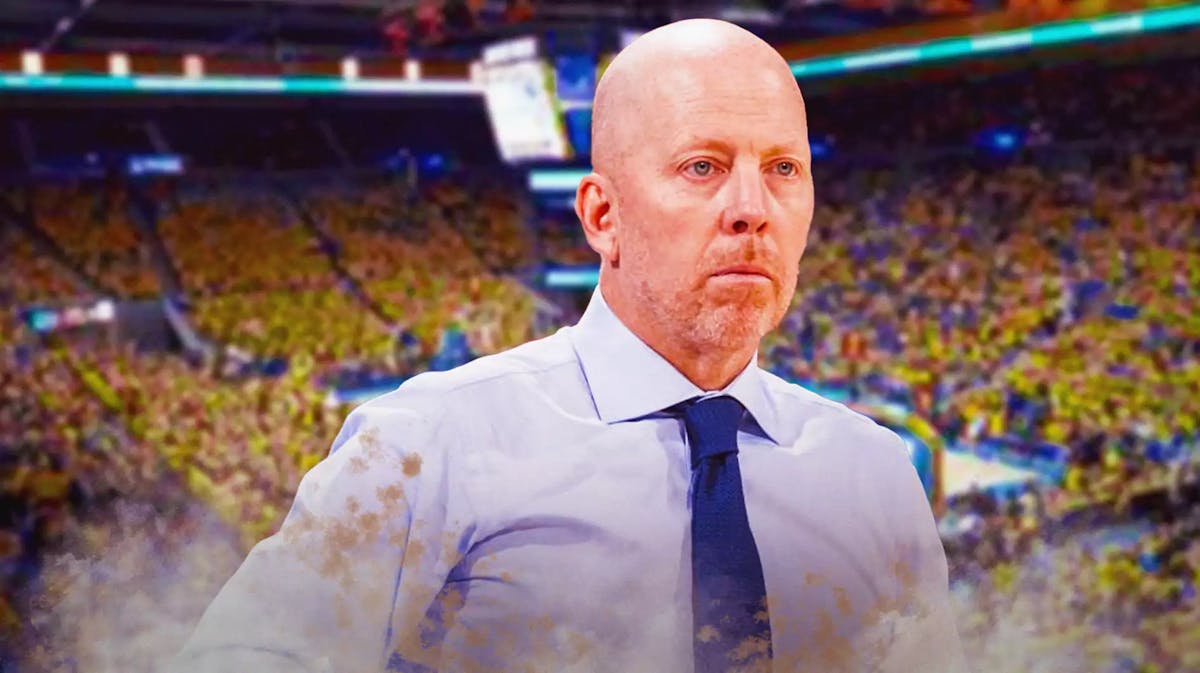 Mick Cronin with the UCLA Bruins arena in the background, USC