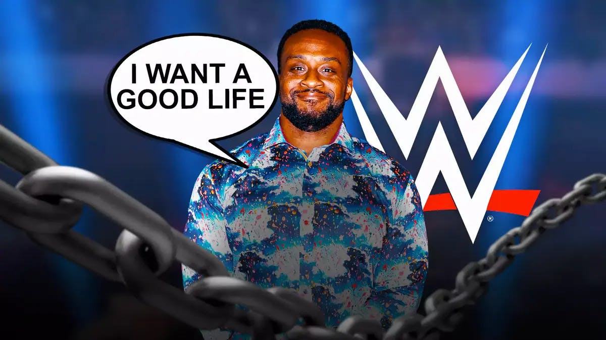 Big E with a text bubble reading “ I want a good life” with the WWE logo as the background.
