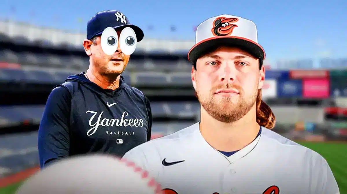 Yankees' Aaron Boone eyes popping out looking at Corbin Burnes in an Orioles uniform.