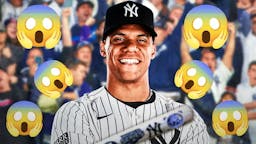 Juan Soto in a Yankees uniform. 😱 emojis all over