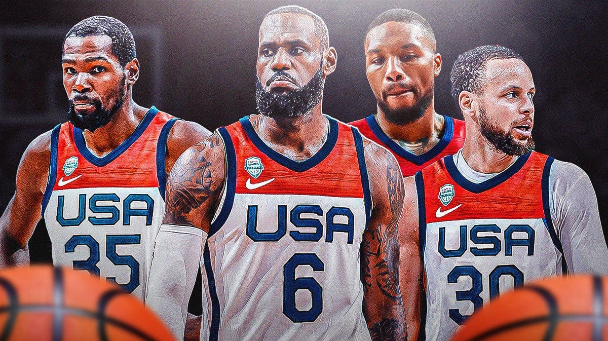 Photo: LeBron James, Steph Curry, Damian Lillard, Kevin Durant all in Team USA jerseys