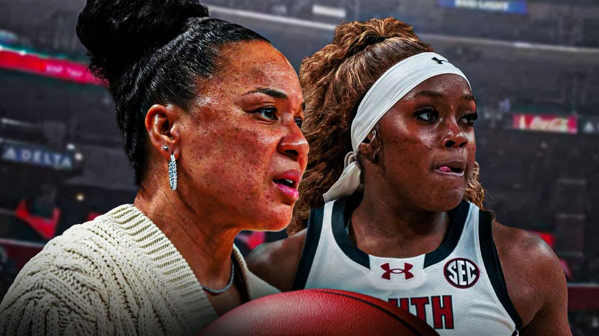 South Carolina women’s basketball coach Dawn Staley and South Carolina women’s basketball player Raven Johnson