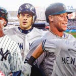 Yankees players Juan Soto, Aaron Judge and Anthony Volpe.