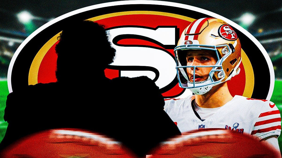 49ers' Brock Purdy next to a silhouette