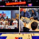76ers' Daryl Morey, Paul Reed and De'Anthony Melton at the Melton's Make Your Move chess event
