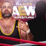 Eddie Kingston next to the blacked-out silhouette of Terry Funk with the AEW logo as the background.