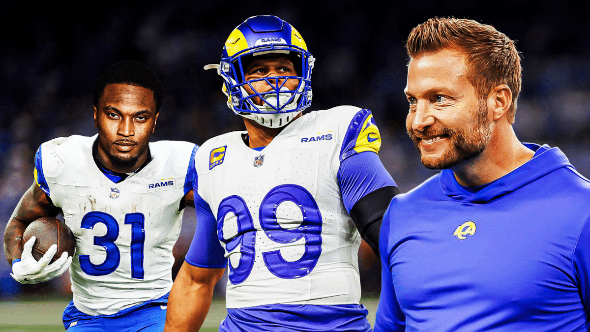 Rams Aaron Donald with Sean McVay and NFL Free Agency acquisition Commanders Kamren Curl