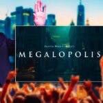 Adam Driver and Francis Ford Coppola with Megalopolis logo.