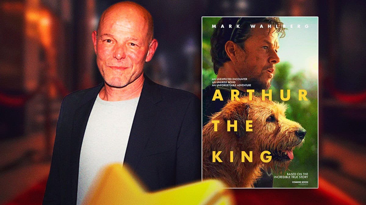 Simon Cellan Jones with Arthur the King poster.