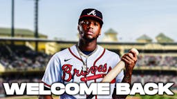Ronald Acuna Jr. text across screen saying “welcome back”