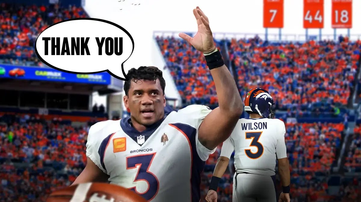 Russell Wilson waving goodbye to Broncos fans.