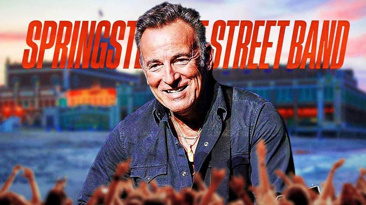 Bruce Springsteen and the E Street Band logo with Asbury Park background.