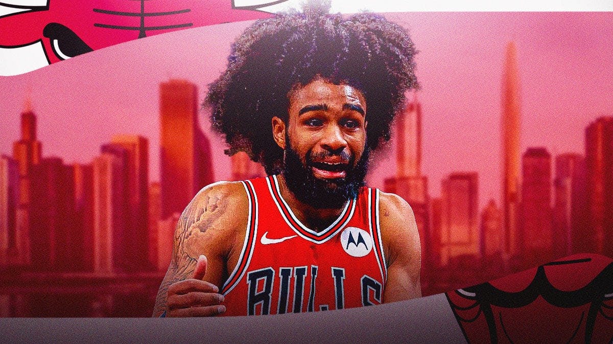 Bulls, Billy Donovan, Wizards, Coby White, Coby White Bulls, Coby White in Bulls uni with Chicago skyline in the background