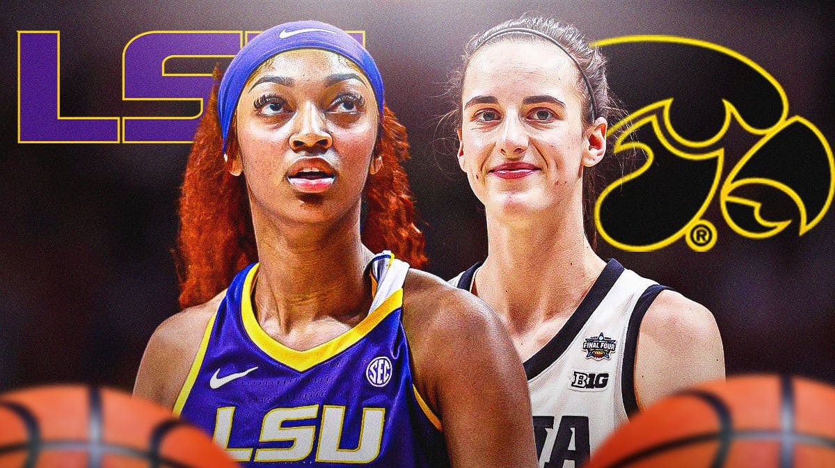 LSU women's basketball player Angel Reese and Iowa women's basketball player Caitlin Clark