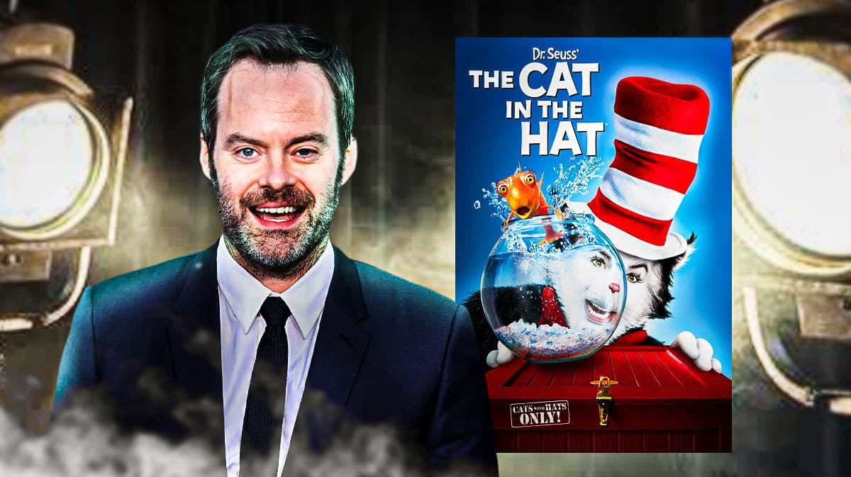 Bill Hader next to 2003 Cat in the Hat poster.