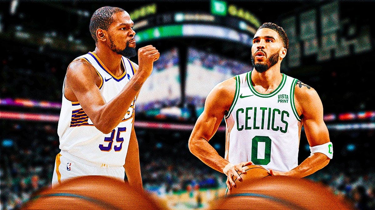 Suns' Kevin Durant on the left, Celtics' Jayson Tatum on the right.