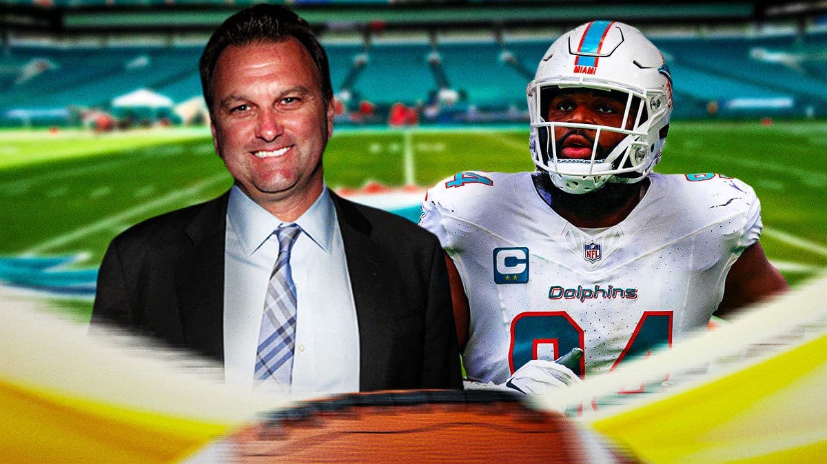 Miami Dolphins star Christian Wilkins and agent Drew Rosenhaus in front of Hard Rock Stadium.