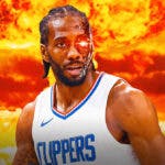 Clippers' Kawhi Leonard as the Terminator with explosions in the background