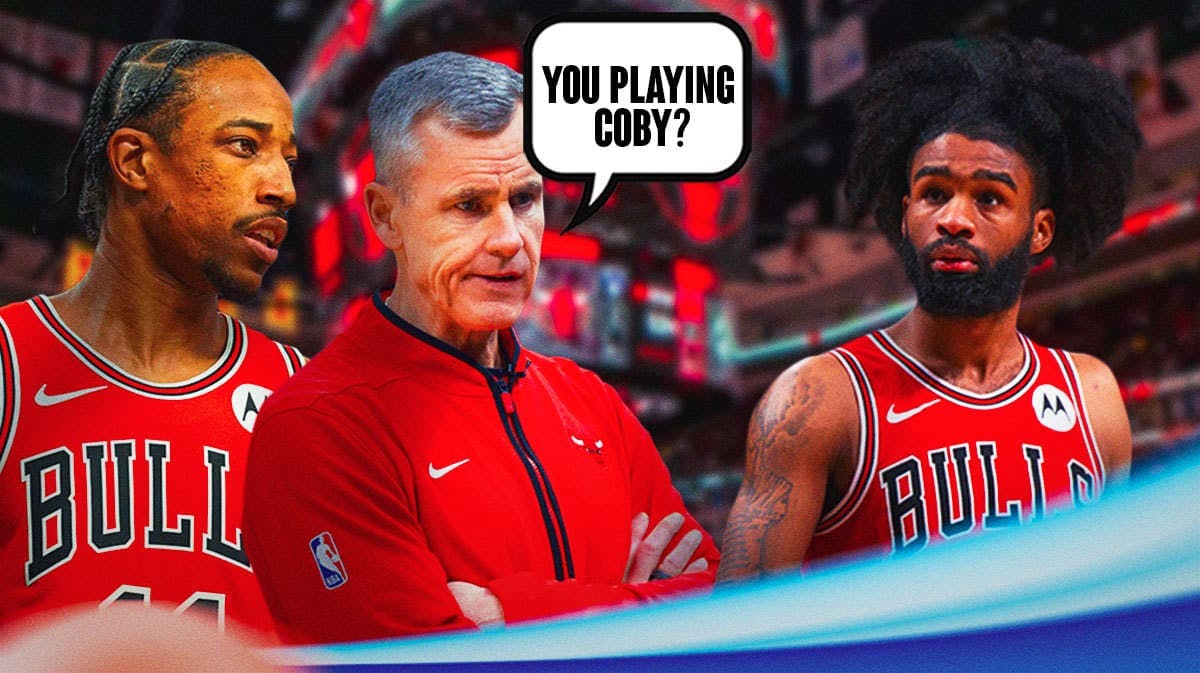 Bulls' Billy Donovan and DeMar DeRozan asking Coby White: "You playing Coby?"