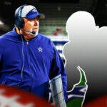 Dallas Cowboys head coach Mike McCarthy next to silhouette of a running back