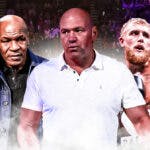 Dana White in the middle of Mike Tyson and Jake Paul.