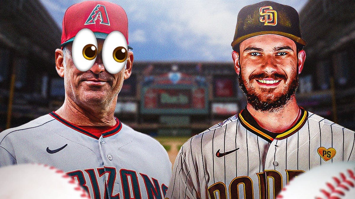 Diamondbacks Torey Lovullo with emoji eyes looking at Padres Dylan Cease