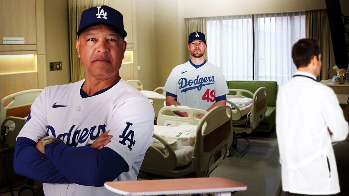 Dodgers' Blake Treinen and Dodgers' Dave Roberts both together in a hospital room.
