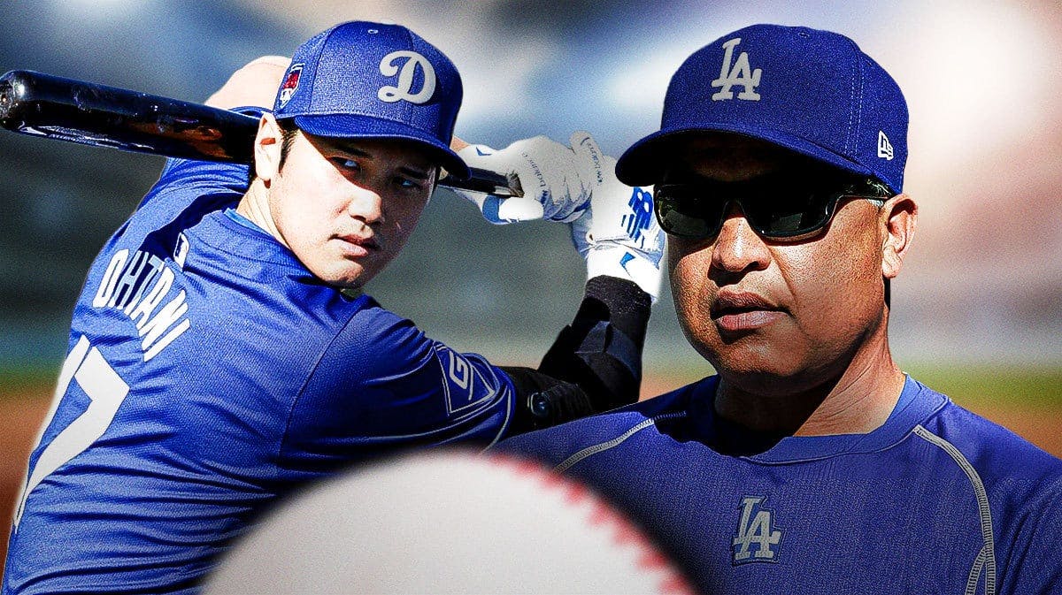 Shohei Ohtani hitting for the Dodgers with Dave Roberts