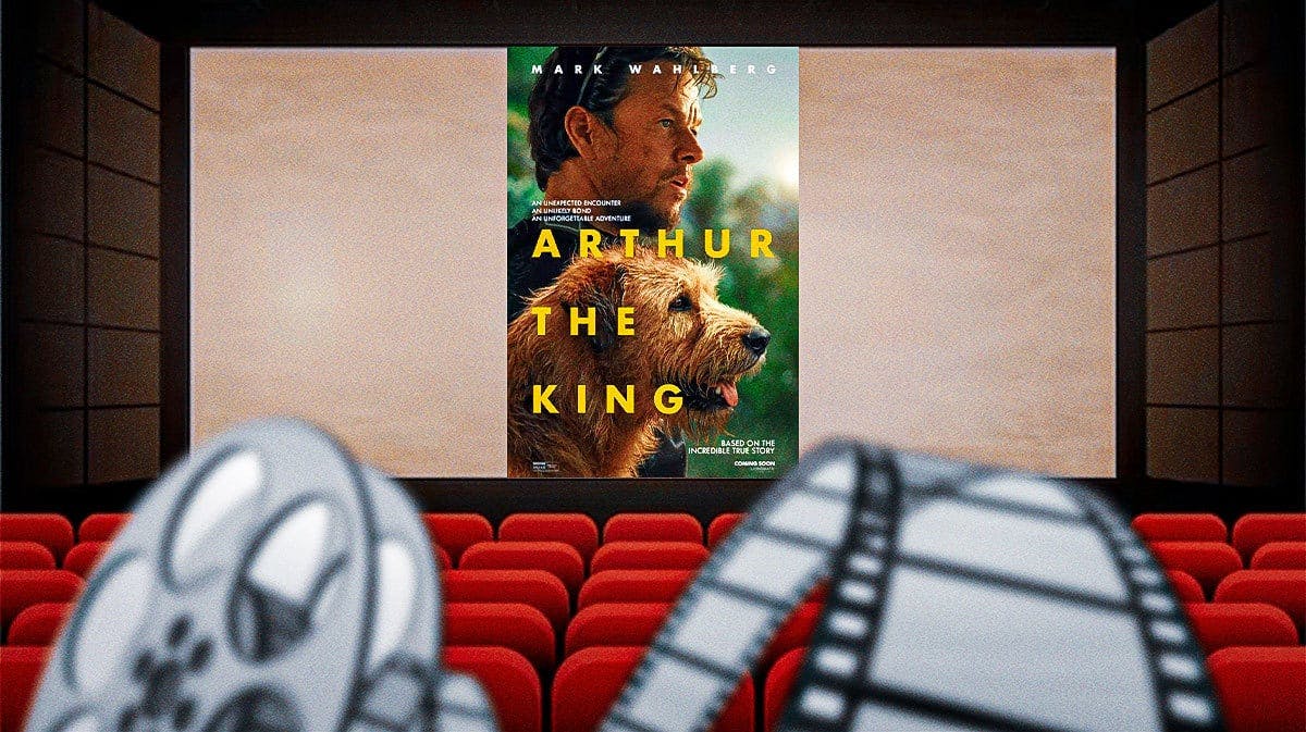 Arthur the King poster on movie theater screen.