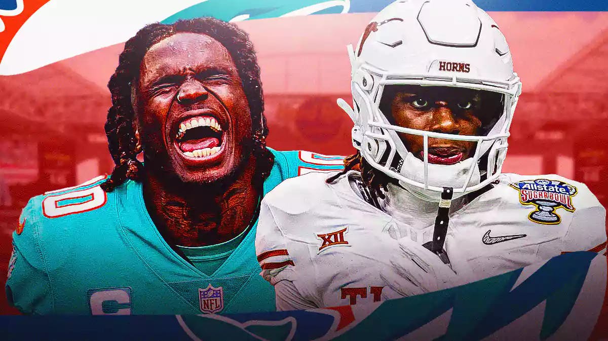 Dolphins, Tyreek Hill, Tyreek Hill Dolphins, Xavier Worthy, Xavier Worthy NFL Combine, Tyreek Hill and Xavier Worthy with Dolphins stadium in the background