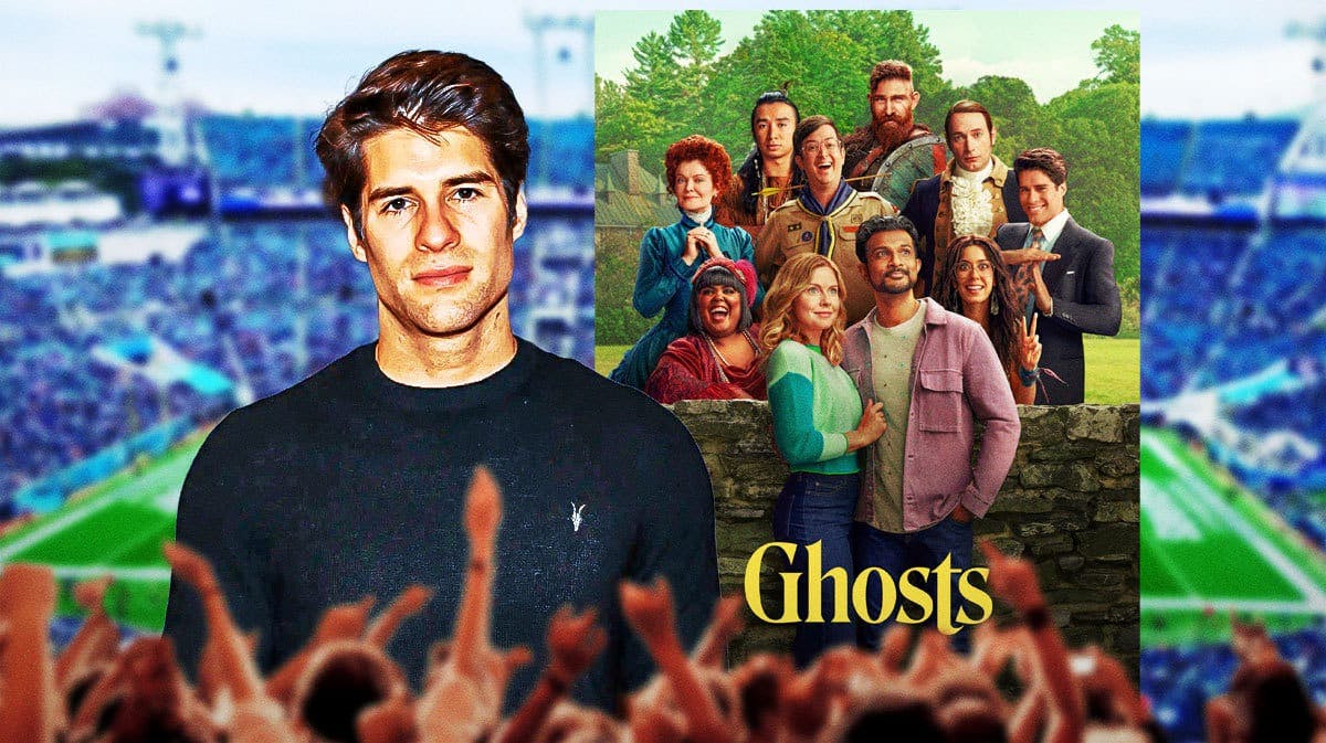 Asher Grodman next to Ghosts poster.