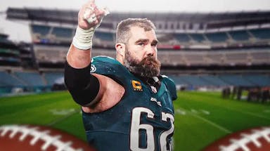 Eagles great Jason Kelce with Lincoln Financial Field behind him