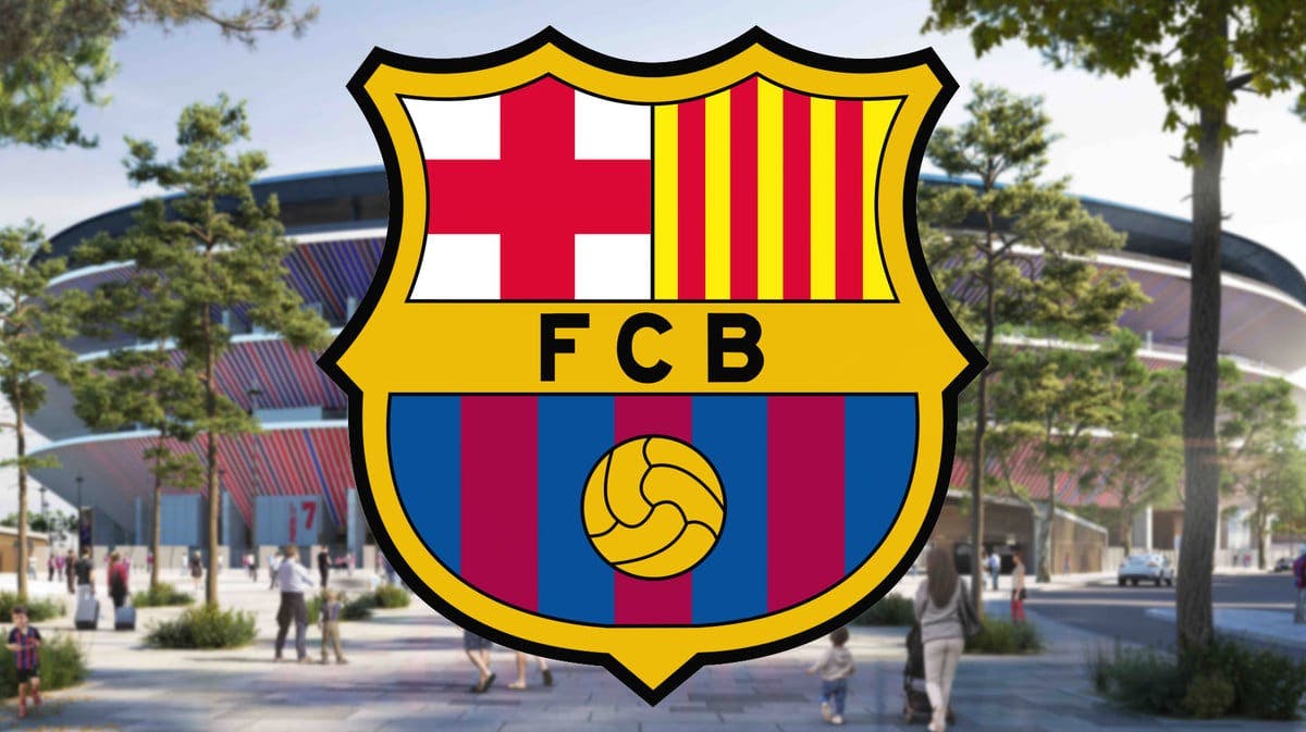the new Camp Nou stadium, the FC Barcelona logo in the middle