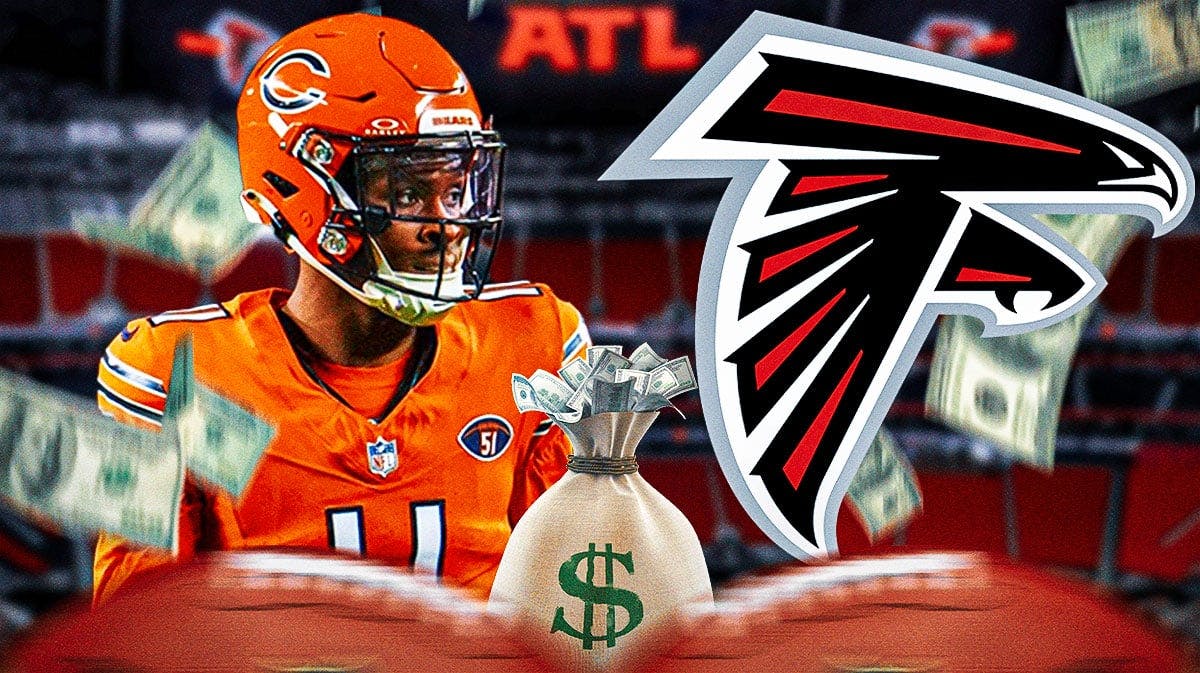 Falcons' new wide receiver Darnell Mooney. Money bags all around him.