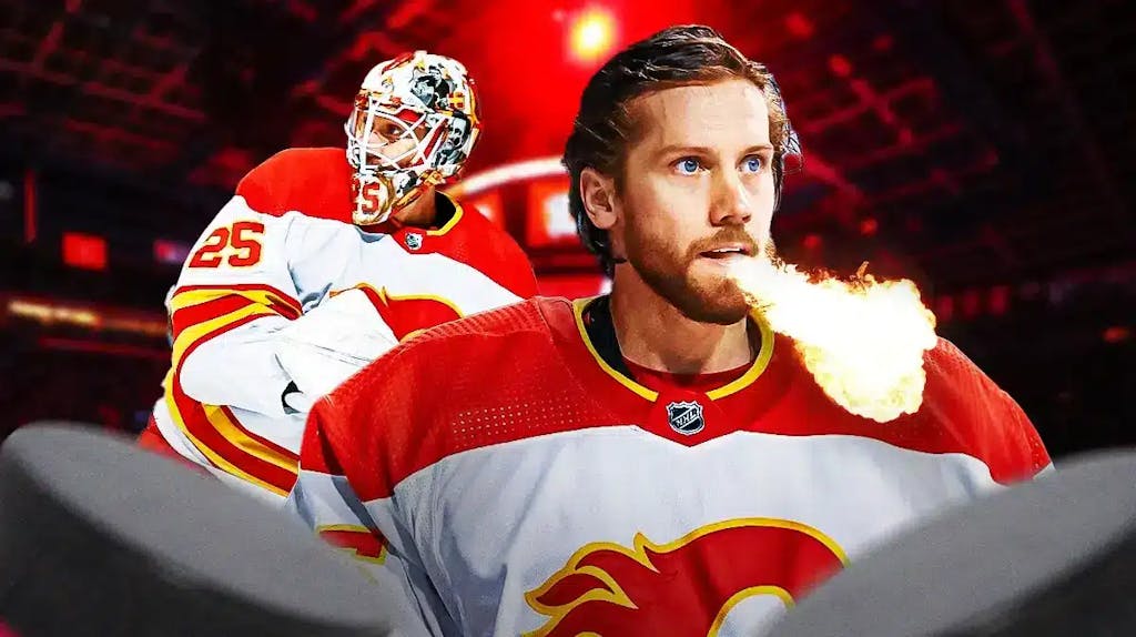 Flames' Jacob Markstrom breathing fire.