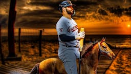 Mike Zunino riding on a horse into the sunset.