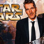 David Benioff and D.B. Weiss next to logo for Star Wars
