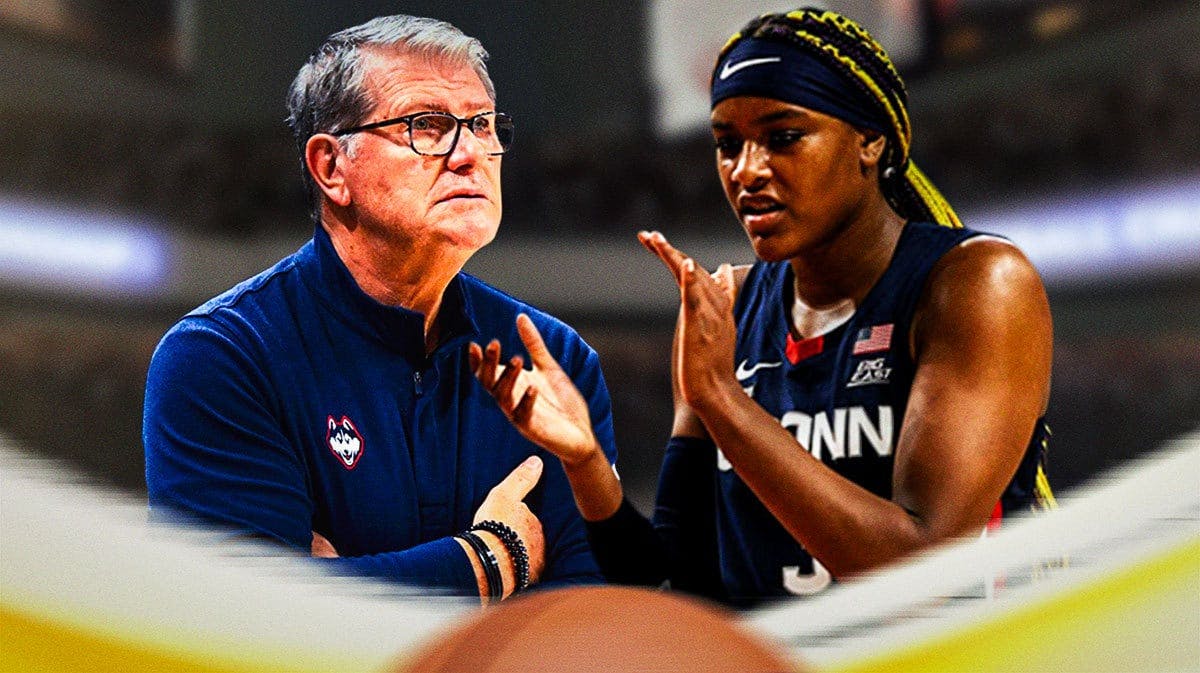 UConn women’s basketball coach Geno Auriemma, and UConn women’s basketball player Aaliyah Edwards