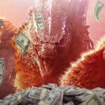 Godzilla, Kong, Scar King, money raining around them