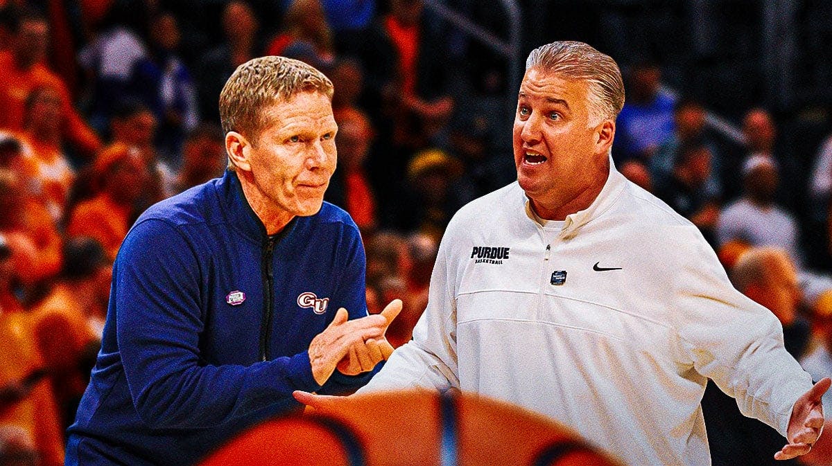 Gonzaga basketball coach Mark Few on the left, Purdue coach Matt Painter on the right.